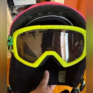 Kids Neon Yellow Ski Goggles and helmet